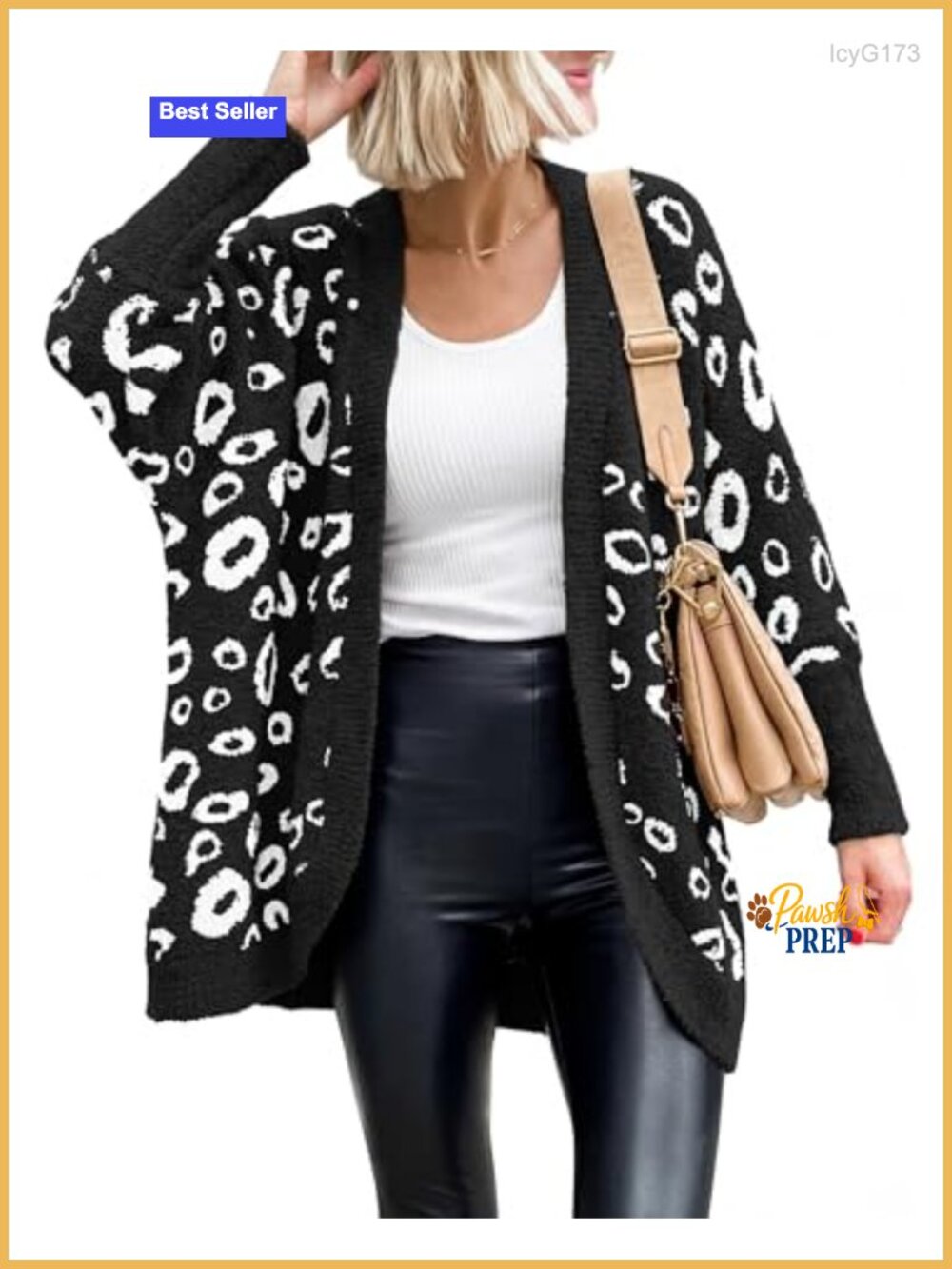 Leopard Cardigan Open Front Long Sleeve Knit Pockets Women - Picture 1 of 6